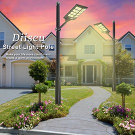 Street Light Pole 13ft Tall, Black Outdoor Galvanized Heavy-duty Metal Solar Street Lamp Post, Suitable for Outdoor Street and Courtyard Lighting Fixtures with Mounting Rebar Cage (13 FT 114+76mm)