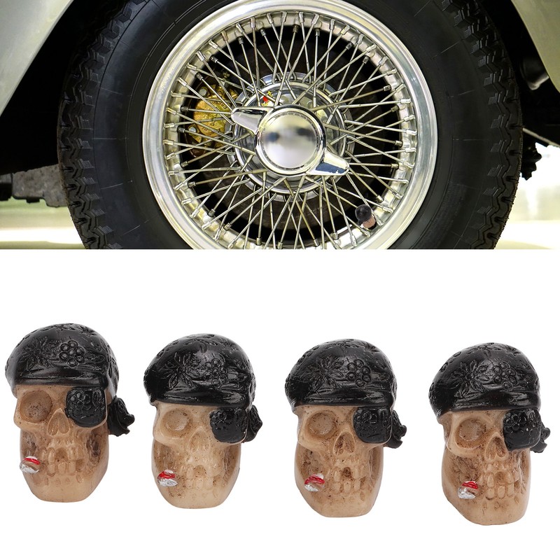 4PCS/Set Tire Valve Cap Skull Shape with Rubber Ring for