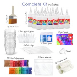 Hearth & Harbor Tie Dye Kit for Kids & Adults, 197 PC - 18 Colors - Includes 18 Bottles, 120 Rubber Bands, 1 Funnel, 1 Guide Book & Much More- Tie Dye Kit for Large Groups & Outdoor Activities