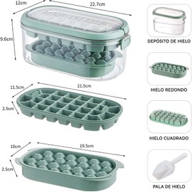 Bandeja De Cubitos De Hielo Con Tapa Y Cubo De Hielo, 28 Moldes De Hielo Y 26 Cubitos De Hielo En Miniatura, Cubo De Hielo Con Tapa Y Asa Y Pala De Hielo (Verde)