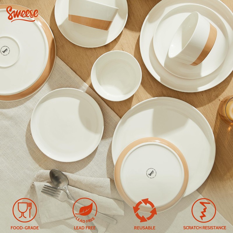 Sweese 18 Pieces Porcelain Dinnerware Set, Modern Dish Set for