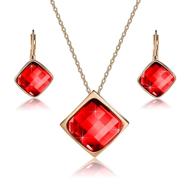 EVEVIC Square Austrian Crystal Necklace Earrings for Women Fashion 18K