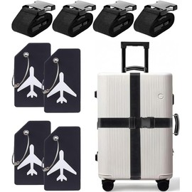 Límite-MX Juego de Correas de Equipaje con Etiquetas para Equipaje, Correa para Equipaje con Longitud Ajustable, Amarres de Maleta,Tarjeta de Identificador de Maletas para Viajar(Negro)