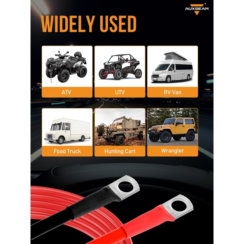 Auxbeam 7FT 7AWG Battery Cables with 0.23" and 0.31" Tinned
