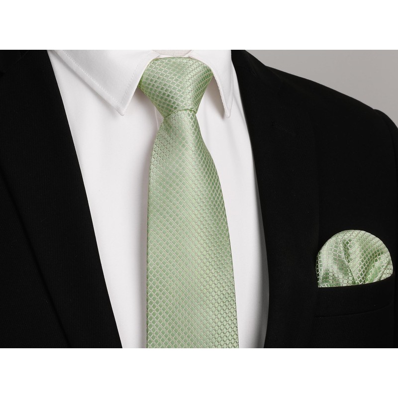 HISDERN Men's Tie Wedding Checked Ties Handkerchief Flowers Elegant Classic