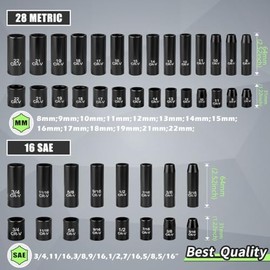 sunplux 3/8" Drive Socket Set 50-Piece, SAE (5/16" - 3/4") & Metric (8mm - 22mm), Deep & Shallow Impact Socket Set with Case, 6 Points, Premium CR-V, Extension Bars, Universal Joint & Power Drill Adapter