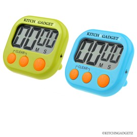 Digital Kitchen Alarm Clock with Countdown Timer - Set of 2 - Fresh Blue and Green - Large LCD Display - Buttons for Minutes and Seconds + Start and Stop - Very Easy to Use - Magnet and Tabletop Stand