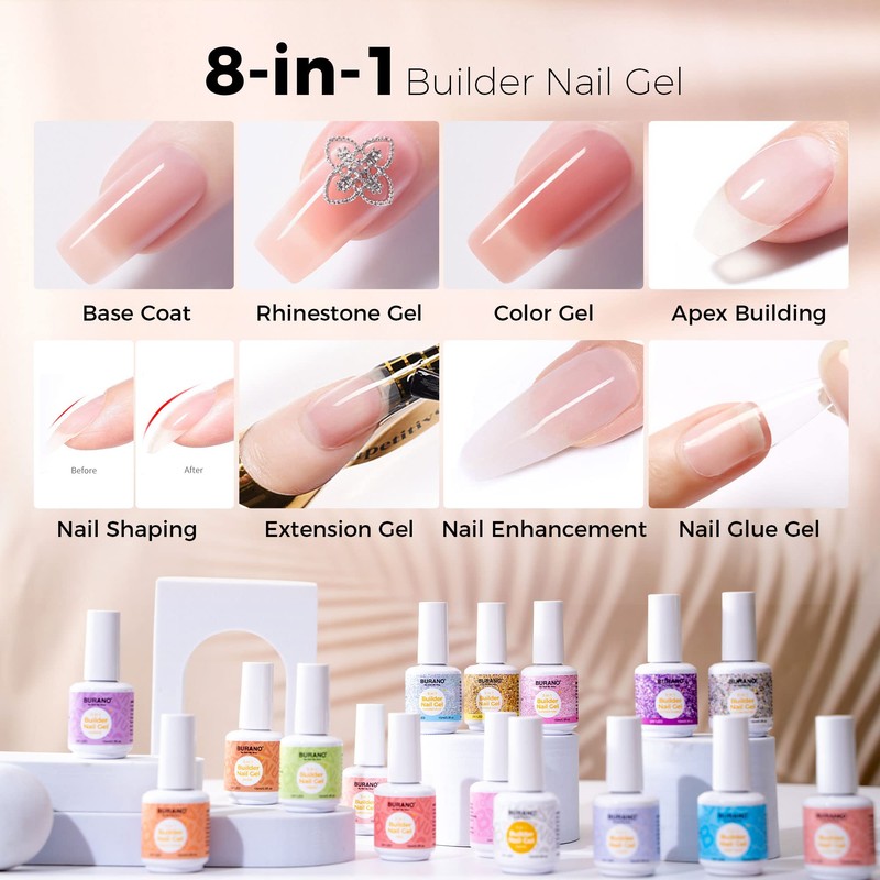 BURANO 5-in-1 Builder Nail Gel, 15 ml Builder Gel for