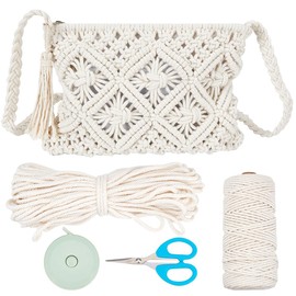 WEBEEDY Macrame Bag DIY Kit Bohemian Shoulder Bag Macrame Purse Set for Adults Beginners, Includes 3mm Natural/Beige Macrame Cord, Crochet Bags for Women Holiday Beach Decor, with Instruction