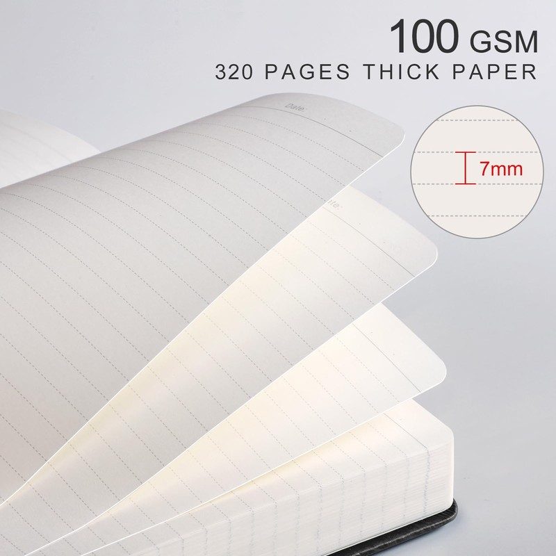 EMSHOI Notebook A5 Lined, Thick Notepad, 320 Numbered Pages, Hardcover