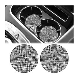 Norkmdi Bling Car Cup Holder Coaster, 2PCS Anti-Slip Shockproof Crystal Rhinestone Vehicle Drink Bottle Mat, Auto Diamond Insert Decor Cup Coasters for Women Girls, Universal Fit (White)