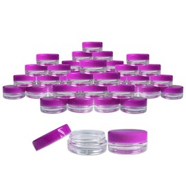 Beauticom (1000 Pieces Jars + Lid) 3G/3ML (0.1 oz) Round Clear Jars with PURPLE Screw Cap Lids for Scrubs, Oils, Toner, Salves, Creams, Lotions, Makeup Samples, Lip Balms - BPA Free