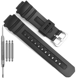 Ruuber Replacement Band Compatible with Casio G Shock AWG-M100 AWGM100B AW-590 G-7700 Watch Strap 10273059 Resin Bracelet (Blackband steelbuckle)