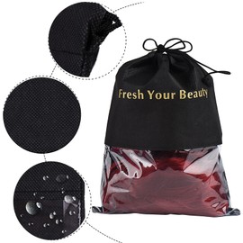 10 Packs Wig Storage Bags with Drawstring Hair Extensions Holder Hairpieces Carrier Organizer Dustproof Protector Pouch for Travel Daily Use (Large,Black)