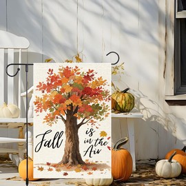 Fall Garden Flag Autumn Tree Garden Flags Double Sided Small Burlap Maple Leaves Holiday Rustic Farmhouse Lawn Outside Yard Decoration 12x18 Inch