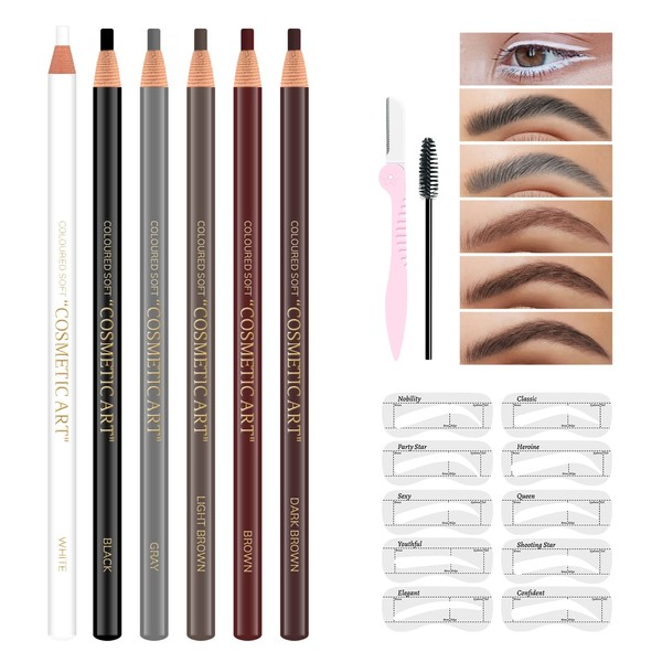 Freeorr 6-Piece Pull Cord Peel-Off Eyebrow Pencil, Tattoo Makeup and Microblading Supplies Set for Marking, Filling and Links, Durable Permanent Eyebrow Pencil