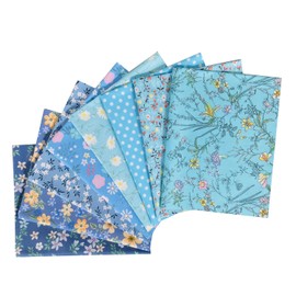 18" x 22" Fat Quarters Quilting Cotton Fabric Bundles for Sewing, 8 PCS Blue Floral