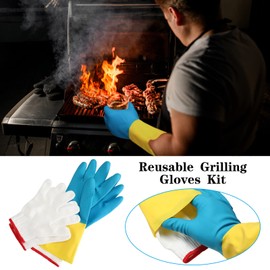 Wesiti 3 Pairs Meat Pulling Gloves Grilling Gloves with 6 Pairs Cotton Gloves Liner Reusable Heat Resistant BBQ Gloves Pork and Meat Shredding Gloves for Pork Chicken Hot food