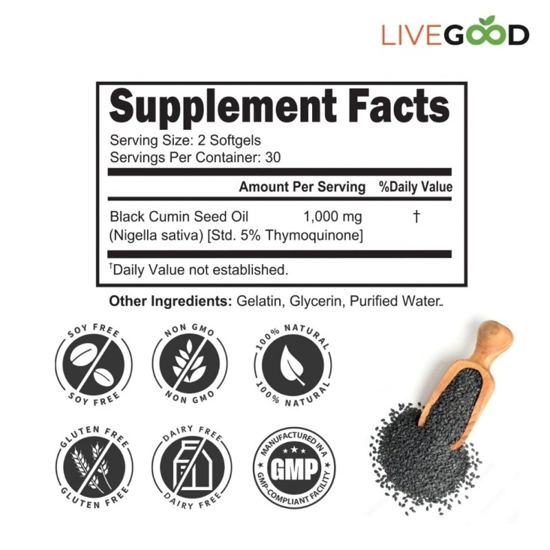 LiveGoods Black Seed Oil Cold Pressed 100% Pure 5% Thymoquinone