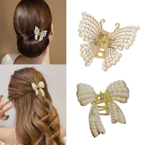 HAPVITAL Hair Claw (Set of 2) Small Pearl Mini Hair