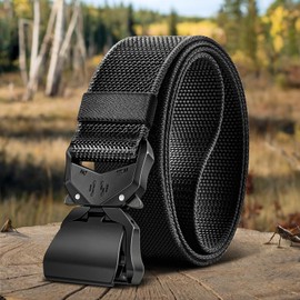 BULLIANT Men Tactical Belt,Stretch Rigger Belt Adjustable for Men Hiking Exercising Heavy Duty 1 3/8"-Quick Release(Black,34"-38" Waist Adjustable)