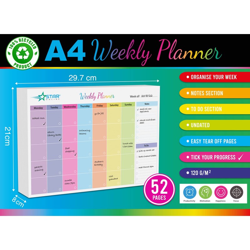 Monthly Planner Pad Personal Organiser with 52 Tear Off Colour