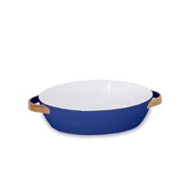 Beatriz Ball CERAMIC Small Oval Baker with Gold Handles (Blue)