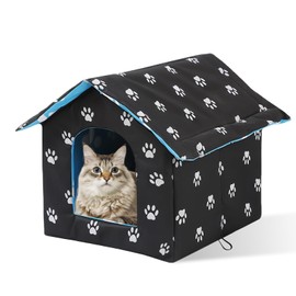 Outdoor Cat House, Outdoor Cat House, Outdoor Cat Bed, Weatherproof, Outdoor Cat House, Foldable Cat Cave, for Cats Small Pet (36 x 26 x 14 cm, Black)