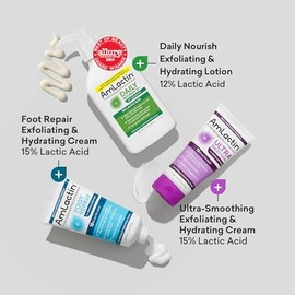 AmLactin Juego de productos esenciales para el cuidado de la piel, loción diaria nutritiva al 12%, crema ultra suavizante, crema reparadora de pies y 