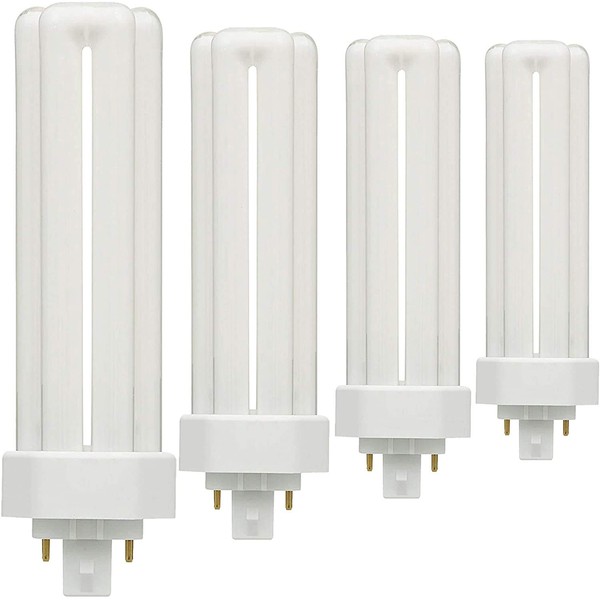 Laborate Lighting Fluorescent Light Bulb Set - 26 Watt, 4 Pin Triple Tube Compact Fluorescent Lamps for Ceiling, Office, Kitchen & Bathroom - T4 Shape CFL Replacement Bulbs - 3000K Color Temp, 4 Pack
