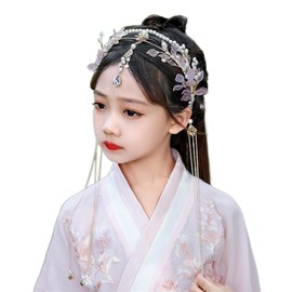 Oligage Long Tassel Headbands Hairband Simulated Pearl Leaf Tiaras and Crowns Hanfu Forehead Jewelry for Women Girls Hair Accessories (Metal Color : Style 1)