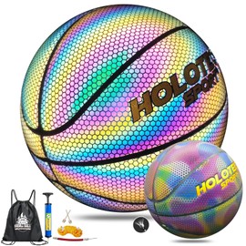 KPASON Baloncesto de baloncesto, holográfico reflectante brillante, juego de baloncesto nocturno para interiores y exteriores, regalo de baloncesto para adultos y niños y niñas, pelotas de baloncesto