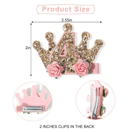 Jissoo Birthday Princess Headband for Baby Girl - Rose Gold Flower Hair Clip for Princess Party,Mini Crown Birthday Party. (4th Crown Headband)