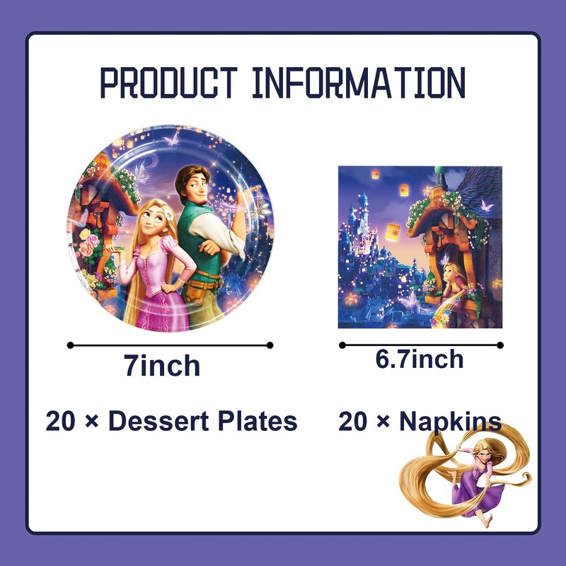 40pcs Rapunzel Birthday Party Supplies Pack Includes，for Rapunzel party supplies