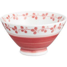 Okukawa Pottery Hasami Ware Rice Bowl, Rice Bowl, Small, Flower Meguri, Red, 249341, Product Size: Approx. 4.2 x 4.2 x 2.3 inches (10.7 x 10.7 x 5.8 cm)