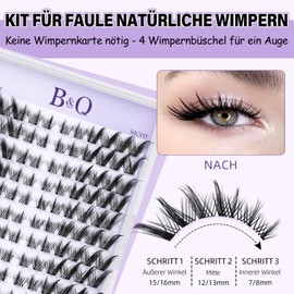 B&Q 10 Pairs of Natural Eyelashes, Fox Look Eyelashes with Invisible Band, No Lash Map Required, Eyelash Extension Set with Eyelash Glue and Tweezers for Newcomers (Fox - 10 Pairs)