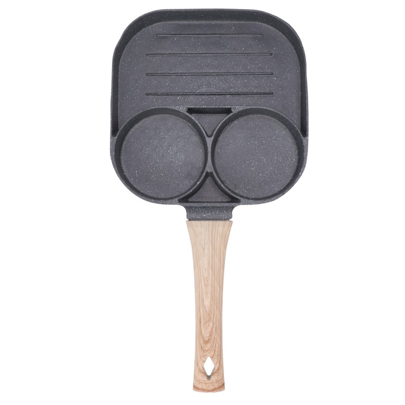 Egg Frying Pan 2 Round Cup 3 Section Stick Proof