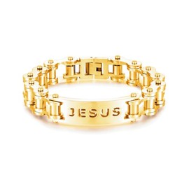 LAFATINA Bicycle Bike Chain Bracelets for Men Jesus Christ Fathers Day Stainless Steel Masculine Biker Long Wristband, 8.9 inches
