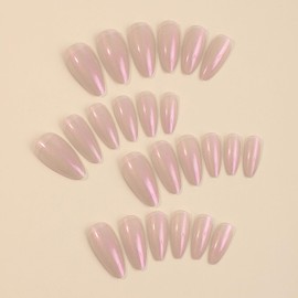 Press On Nails - Short Medium Almond False Nails - Oval Nude Pink Fake Nails With Glue - Glossy Semi-Transparent Stiletto Acrylic Nails - Reusable Stick On Nails For Women Girls Nail Art DIY Gifts