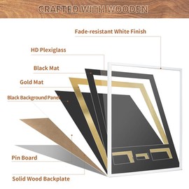 WOOPASER High-quality jersey display frame-Wooden -Jersey Storage Rack;HDPlexiglas, with Photo and SignatureDisplays, Wall or TabletopDisplay;Pure White ；Box display shelf