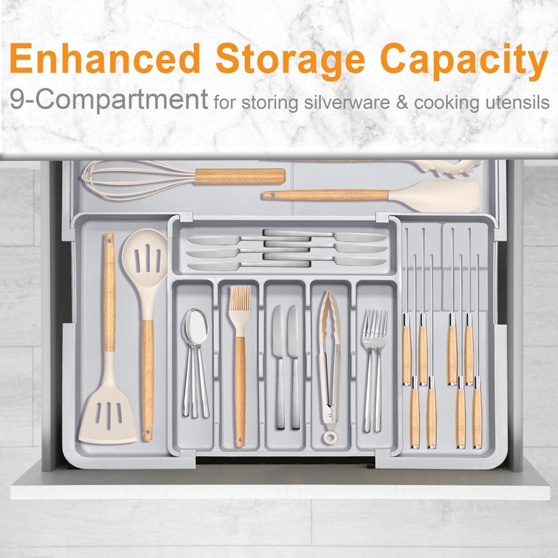 Silverware Drawer Organizer for Kitchen, Adjustable Utensil Drawer Organizer with