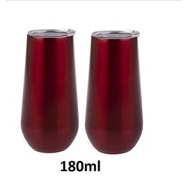 2 Pack 180ml Double-Insulated Stemless Champagne Flutes Wine Tumbler w/Lids Ruby