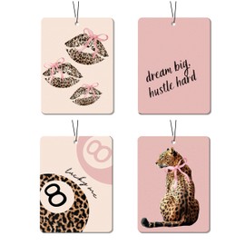 AgriFusion Tech Pink Leopard Print Air Freshener 4 Pcs, Trendy Lips Lucky 8 Ball Hanging Air Freshener for Cars, Closet, Drawer,Car & Home Decor for Women, Gift for Leopard Lovers
