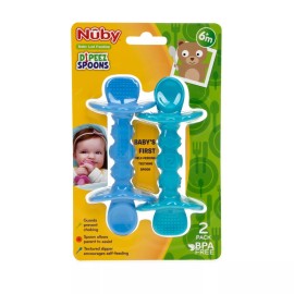 Nûby Nuby 2 Pack SureGrip Dipper Spoons -Silicone- Encourages Self-feeding - BPA Free - Teal & Blue