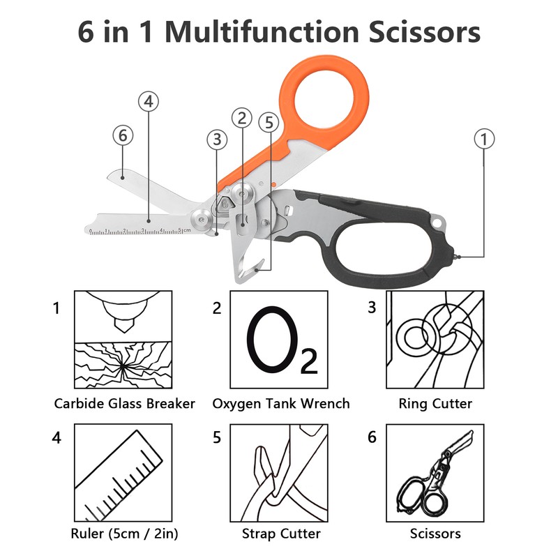 Multitool Scissors Folding 6 in 1 Multifunction Scissors Emergency Response