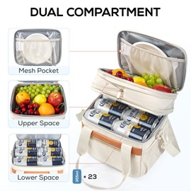 TOURIT Insulated Lunch Box Bag, Double Deck Leakproof Cooler Tote for Work Office Picnic, Expandable Lunch Container, Picnic