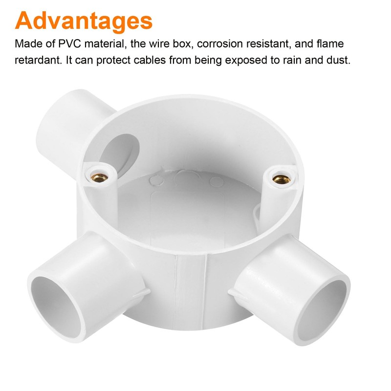 sourcing map 2Pcs PVC Conduit Box Junction Box 3 Way