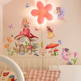 Runtoo Fairy Mushroom Wall Decals Butterfly Elf Wall Art Stickers for Girls Bedroom Kids Nursery Home Decor