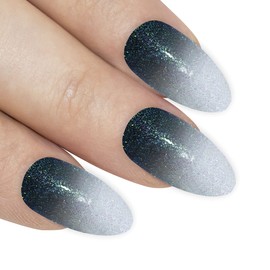 False Nails Bling Art Grey White Gel Ombre Almond Stilett Long Fake Tips