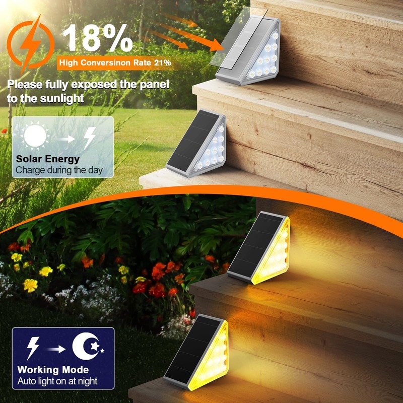 AUDLES 6 Pack Solar Stair Lights Outdoor Stair Lights with